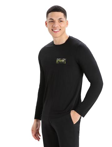 Men's Icebreaker Merino Tech Lite II T-Shirt Summit Tread Long Sleeve Black | CA 1710CTVE